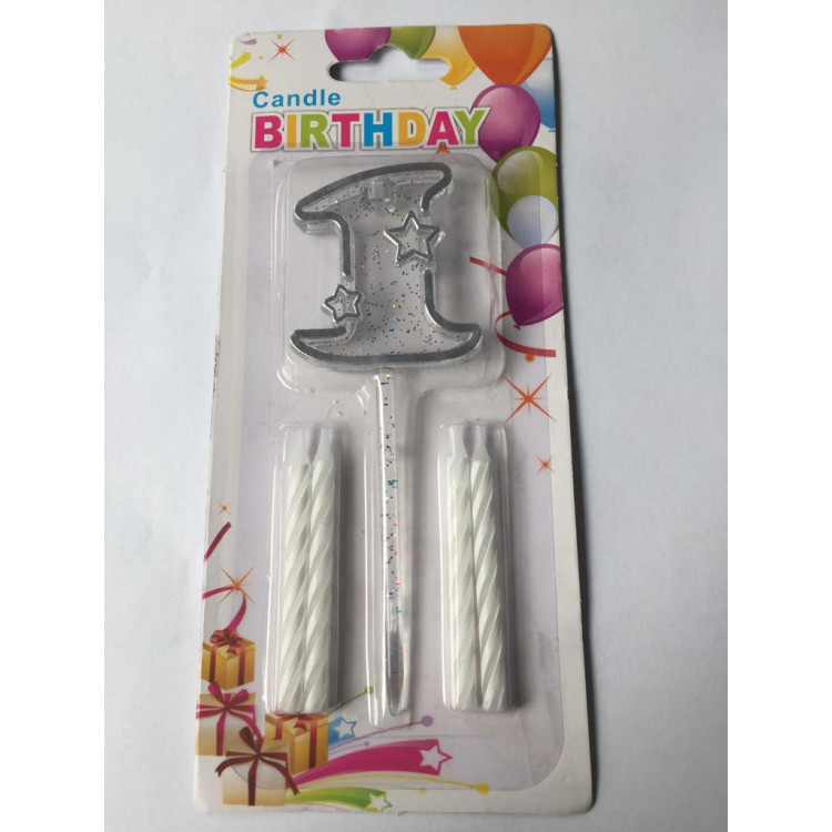 MİKA ŞEFFAF 1 RAKAM GÜMÜŞ MUM 12CM