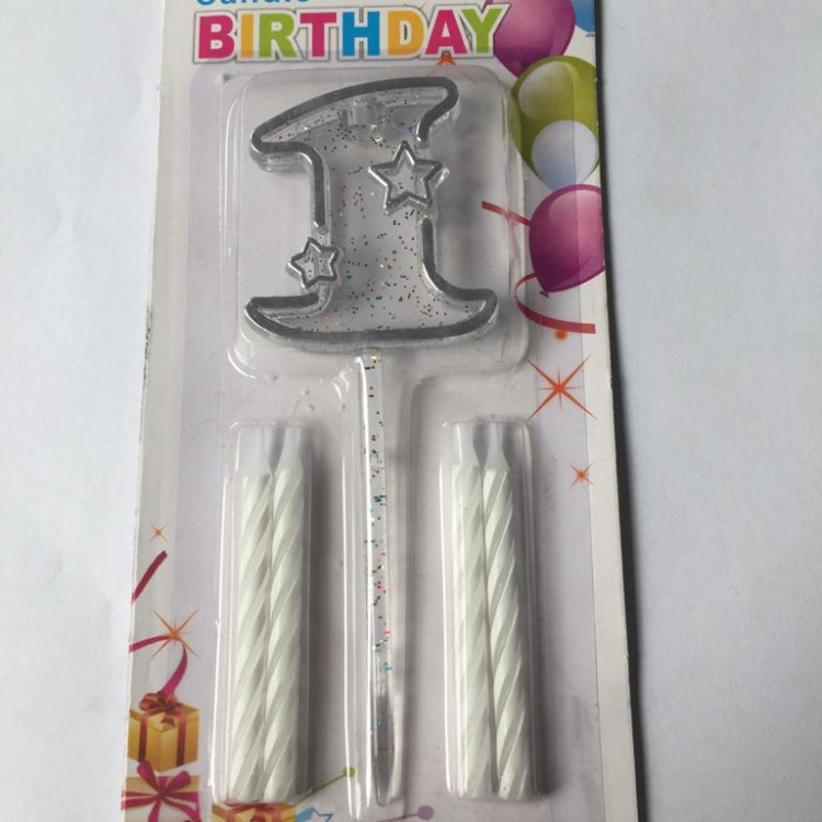 MİKA ŞEFFAF 1 RAKAM GÜMÜŞ MUM 12CM