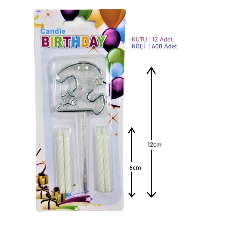 MİKA ŞEFFAF 2 RAKAM GÜMÜŞ MUM 12CM
