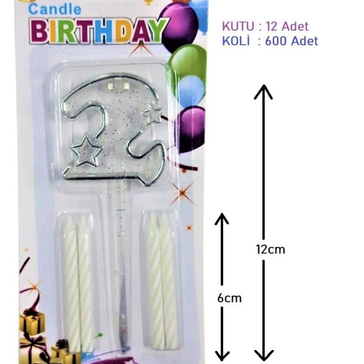 MİKA ŞEFFAF 2 RAKAM GÜMÜŞ MUM 12CM MİKA ŞEFFAF 2 RAKAM GÜMÜŞ MUM 12CM