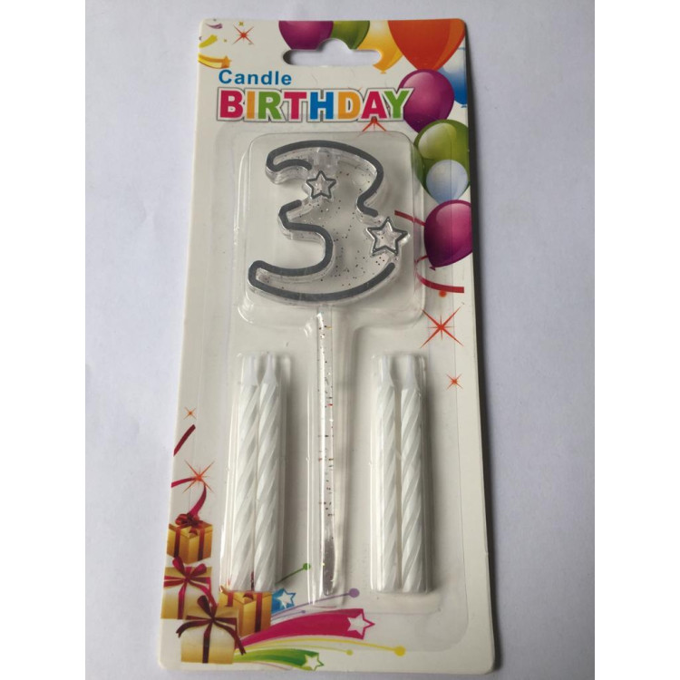 MİKA ŞEFFAF 3 RAKAM GÜMÜŞ MUM 12CM