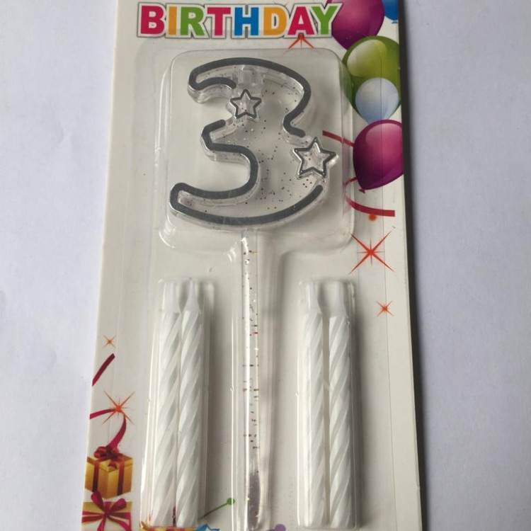 MİKA ŞEFFAF 3 RAKAM GÜMÜŞ MUM 12CM