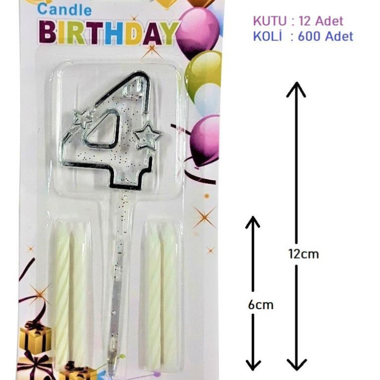 MİKA ŞEFFAF 4 RAKAM GÜMÜŞ MUM 12CM MİKA ŞEFFAF 4 RAKAM GÜMÜŞ MUM 12CM