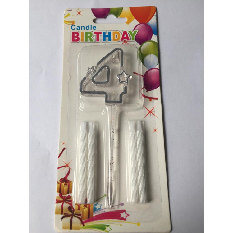 MİKA ŞEFFAF 4 RAKAM GÜMÜŞ MUM 12CM
