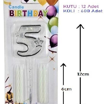 MİKA ŞEFFAF 5 RAKAM GÜMÜŞ MUM 12CM PK:12 KL:600 MİKA ŞEFFAF 5 RAKAM GÜMÜŞ MUM 12CM PK:12 KL:600