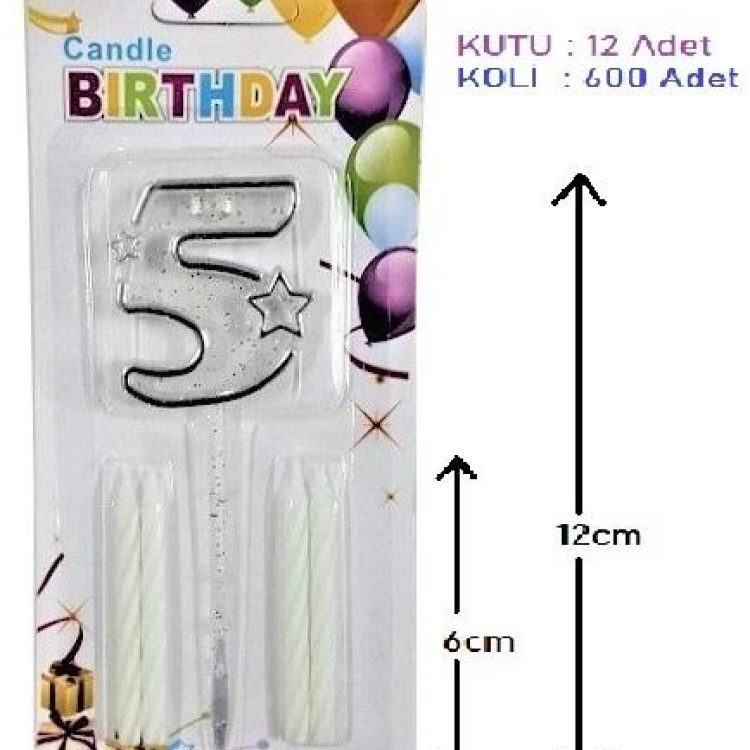 MİKA ŞEFFAF 5 RAKAM GÜMÜŞ MUM 12CM MİKA ŞEFFAF 5 RAKAM GÜMÜŞ MUM 12CM