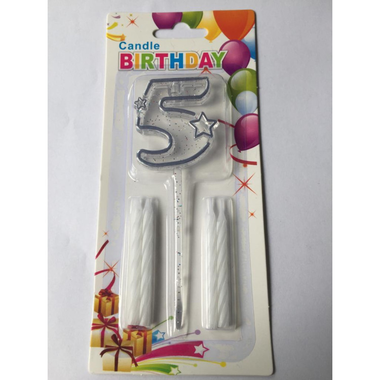 MİKA ŞEFFAF 5 RAKAM GÜMÜŞ MUM 12CM