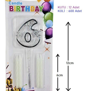MİKA ŞEFFAF 6 RAKAM GÜMÜŞ MUM 12CM PK:12 KL:600 MİKA ŞEFFAF 6 RAKAM GÜMÜŞ MUM 12CM PK:12 KL:600