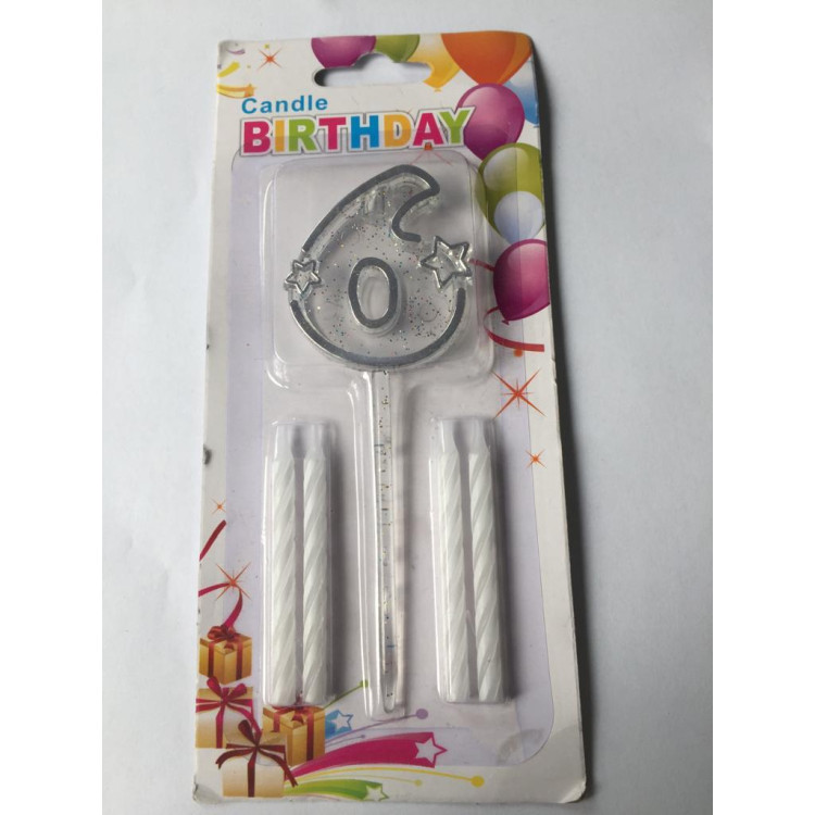 MİKA ŞEFFAF 6 RAKAM GÜMÜŞ MUM 12CM MİKA ŞEFFAF 6 RAKAM GÜMÜŞ MUM 12CM