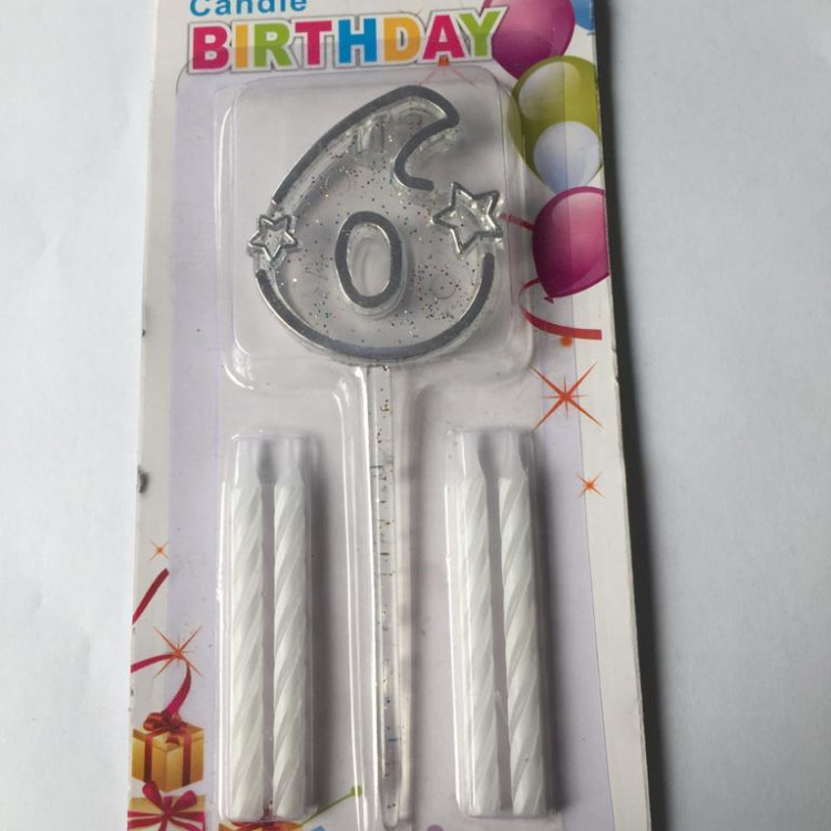 MİKA ŞEFFAF 6 RAKAM GÜMÜŞ MUM 12CM