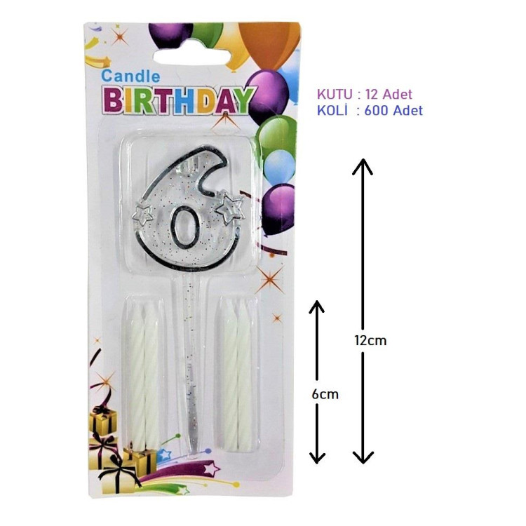 MİKA ŞEFFAF 6 RAKAM GÜMÜŞ MUM 12CM MİKA ŞEFFAF 6 RAKAM GÜMÜŞ MUM 12CM