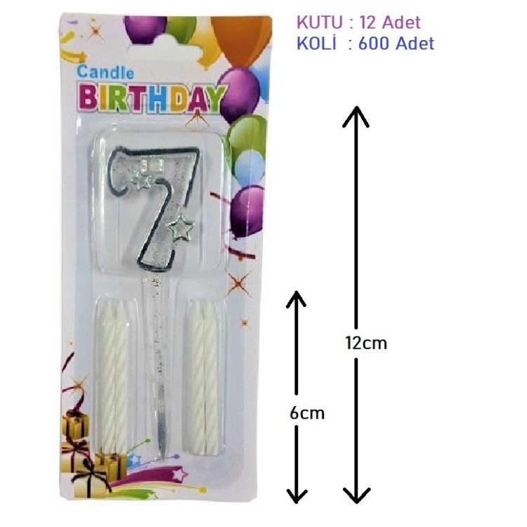 MİKA ŞEFFAF 7 RAKAM GÜMÜŞ MUM 12CM