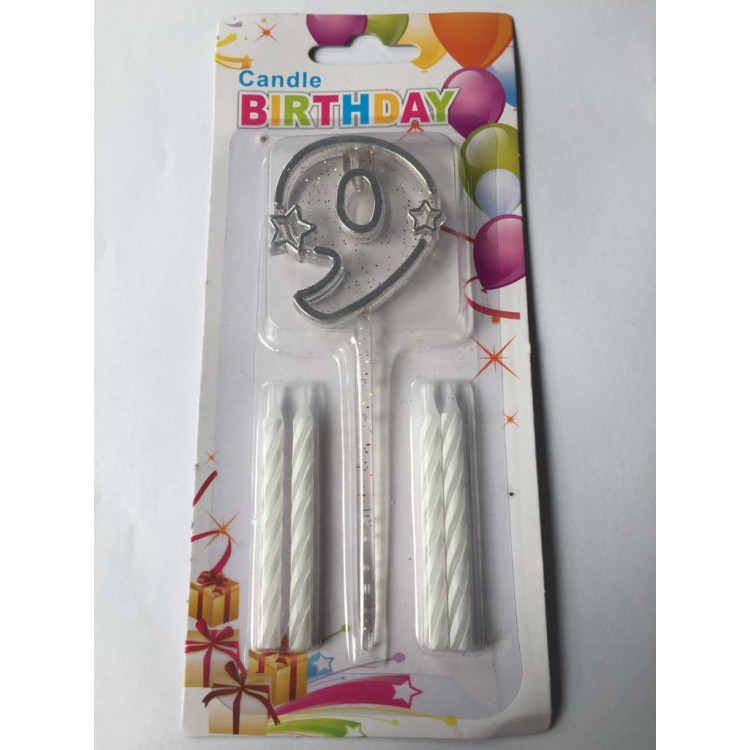 MİKA ŞEFFAF 9 RAKAM GÜMÜŞ MUM 12CM