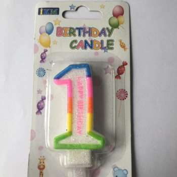 RENKLİ KLASİK 1 RAKAM MUM 7.5CM PK:12 KL:900