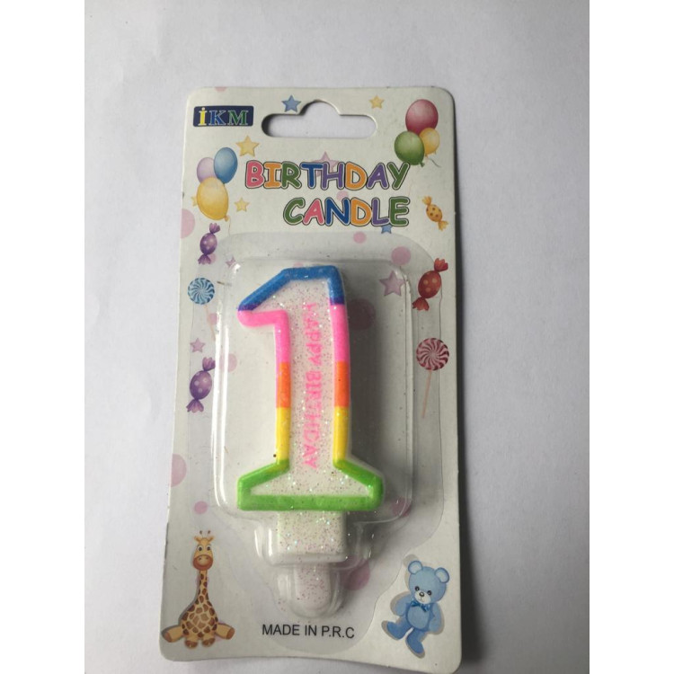 RENKLİ KLASİK 1 RAKAM MUM 7.5CM PK:12 KL:900