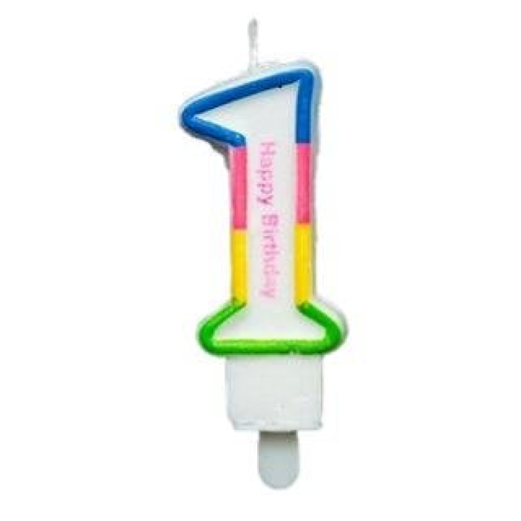 RENKLİ KLASİK 1 RAKAM MUM 7.5CM PK:12 KL:900