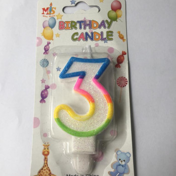 RENKLİ KLASİK 3 RAKAM MUM 7.5CM PK:12 KL:900