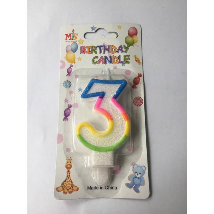RENKLİ KLASİK 3 RAKAM MUM 7.5CM