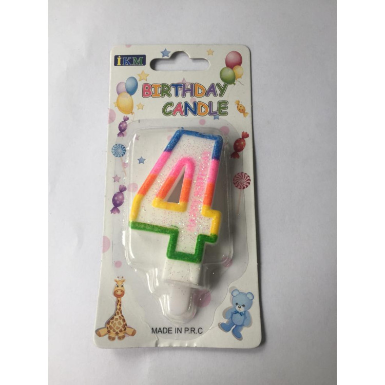 RENKLİ KLASİK 4 RAKAM MUM 7.5CM