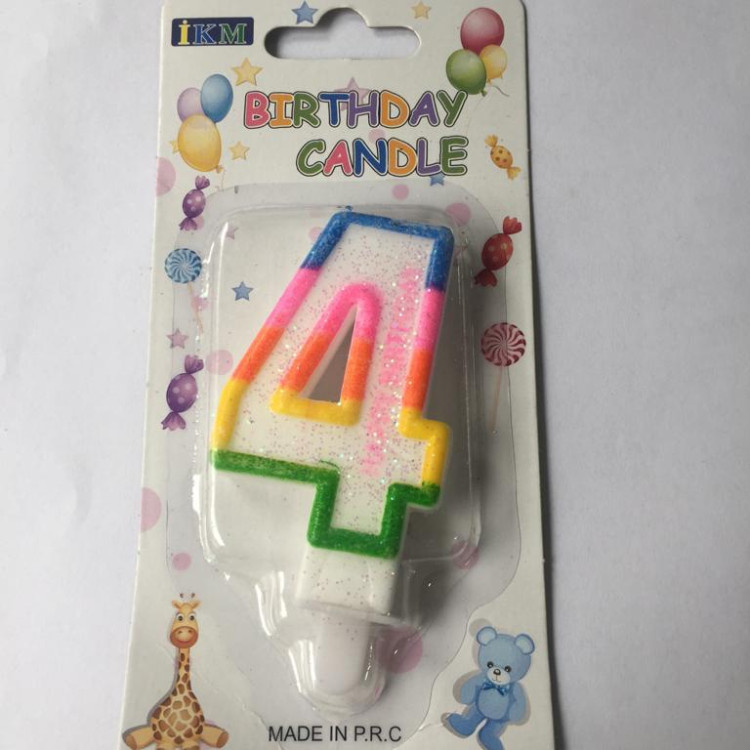 RENKLİ KLASİK 4 RAKAM MUM 7.5CM
