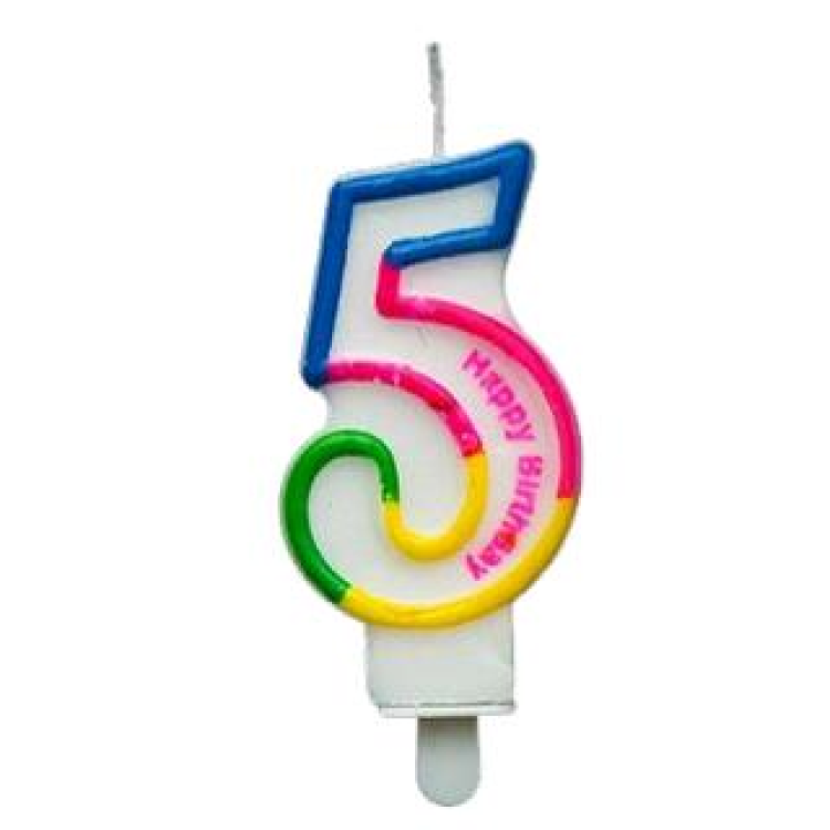 RENKLİ KLASİK 5 RAKAM MUM 7.5CM