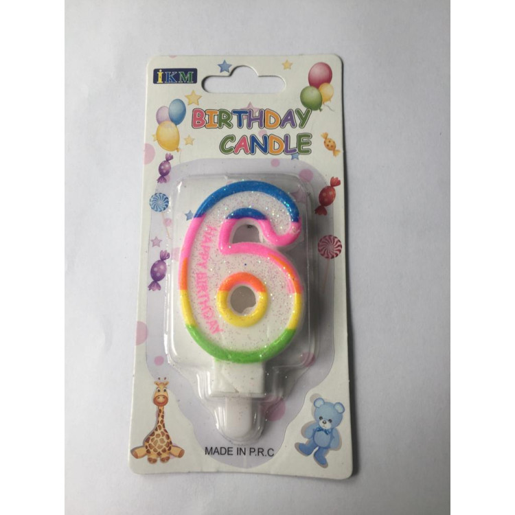 RENKLİ KLASİK 6 RAKAM MUM 7.5CM