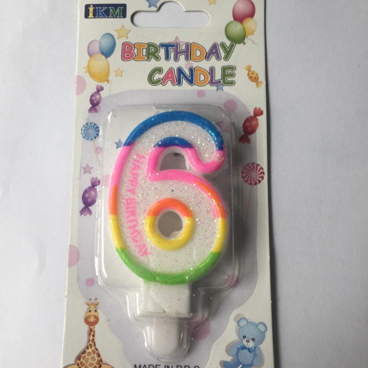 RENKLİ KLASİK 6 RAKAM MUM 7.5CM