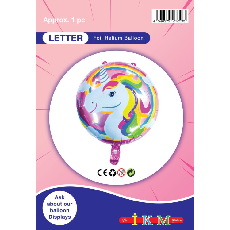 18 İNC YUVARLAK UNİCORN FOLYO BALON 43*43