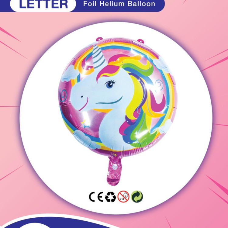 18 İNC YUVARLAK UNİCORN FOLYO BALON 43*43
