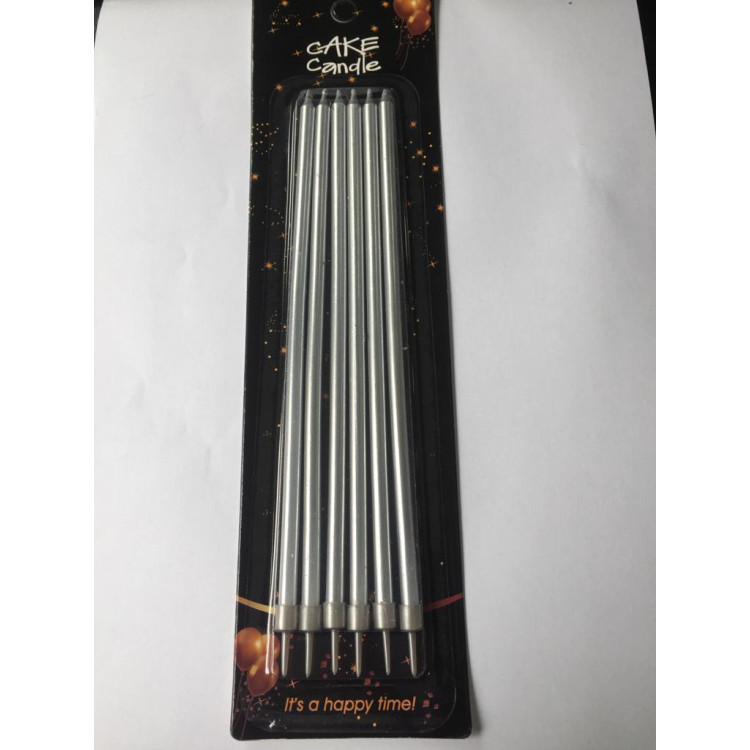 6 LI İNCE UZUN GÜMÜŞ MUM 15CM