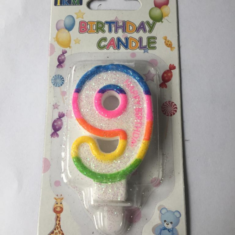 RENKLİ KLASİK 9 RAKAM MUM 7.5CM