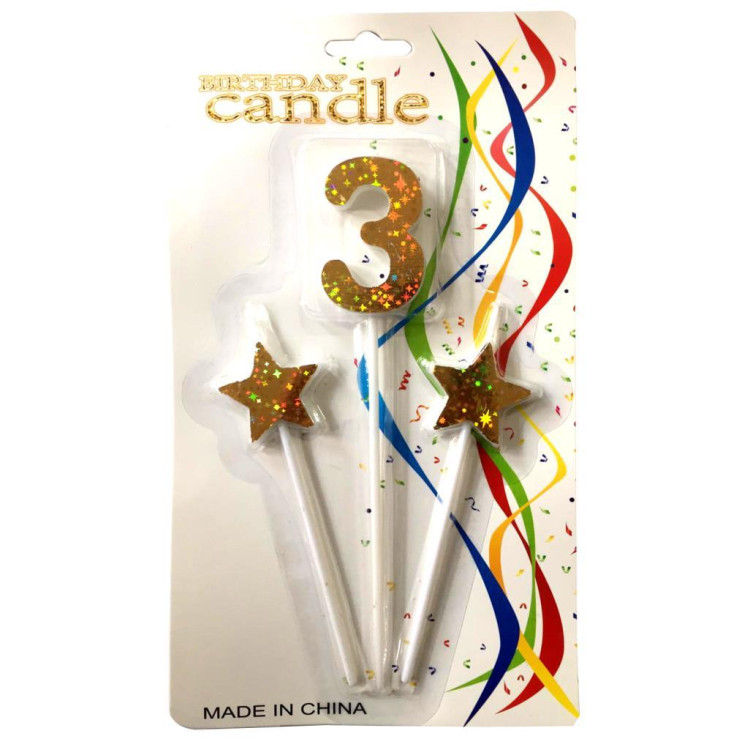 ÇUBUKLU YILDIZLI  3 RAKAM GOLD MUM