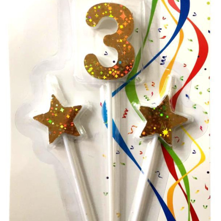 ÇUBUKLU YILDIZLI 3 RAKAM GOLD MUM ÇUBUKLU YILDIZLI 3 RAKAM GOLD MUM