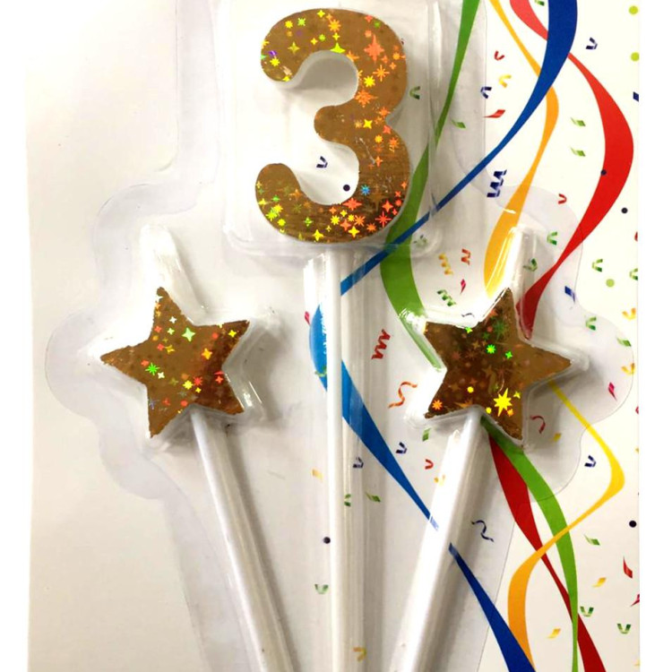 ÇUBUKLU YILDIZLI 3 RAKAM GOLD MUM ÇUBUKLU YILDIZLI 3 RAKAM GOLD MUM