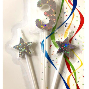 ÇUBUKLU YILDIZLI 3 RAKAM GÜMÜŞ MUM PK:12 ÇUBUKLU YILDIZLI 3 RAKAM GÜMÜŞ MUM PK:12