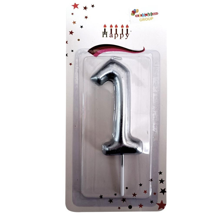 BÜYÜK BOY 1 RAKAM GÜMÜŞ  MUM 13,5CM PK:24 KL:600