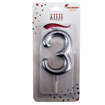 BÜYÜK BOY 3 RAKAM GÜMÜŞ MUM 13cm PK:24 KL:600 BÜYÜK BOY 3 RAKAM GÜMÜŞ MUM 13cm PK:24 KL:600