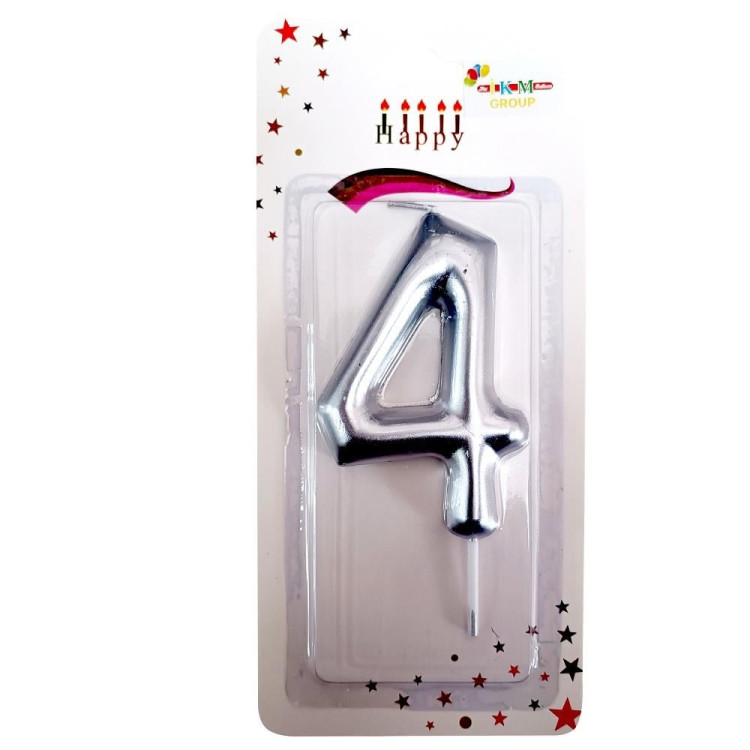 BÜYÜK BOY 4 RAKAM GÜMÜŞ  MUM 13,5CM