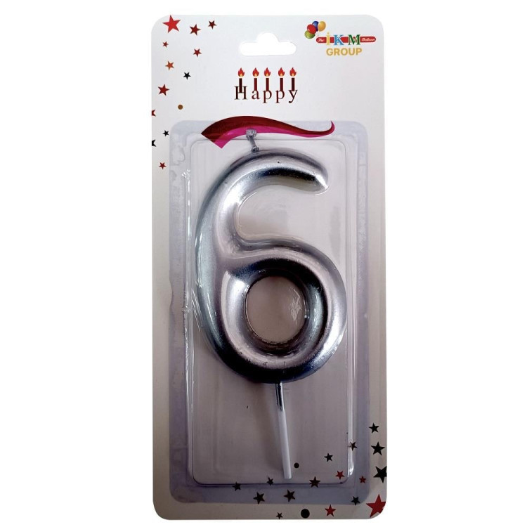 BÜYÜK BOY 6 RAKAM GÜMÜŞ  MUM 13,5CM
