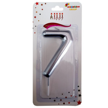 BÜYÜK BOY 7 RAKAM GÜMÜŞ MUM 13cm PK:24 KL:600