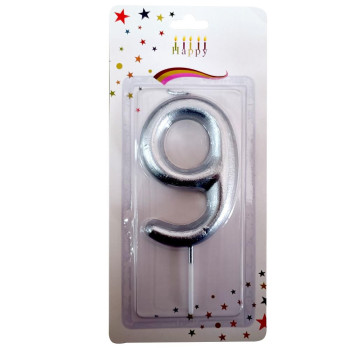 BÜYÜK BOY 9 RAKAM GÜMÜŞ MUM 13cm PK:24 KL:600 BÜYÜK BOY 9 RAKAM GÜMÜŞ MUM 13cm PK:24 KL:600