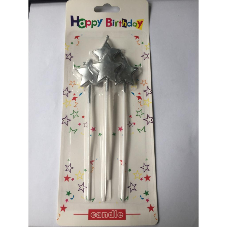 4 LÜ ÇUBUKLU YILDIZ GÜMÜŞ  MUM 13.5CM