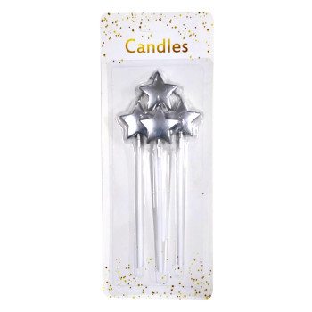 4 LÜ ÇUBUKLU YILDIZ GÜMÜŞ MUM 13.5CM PK:24