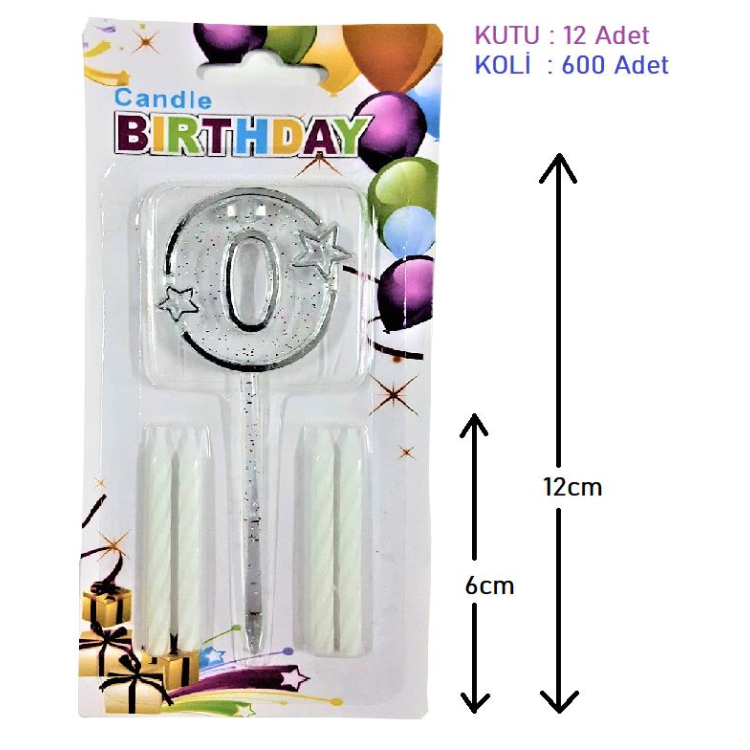 MİKA ŞEFFAF 0 RAKAM GÜMÜŞ MUM 12CM