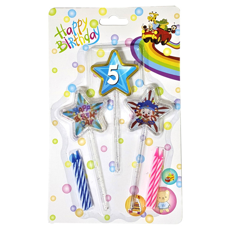 3D GÖRÜNÜMLÜ MUM 5 YAŞ YILDIZ MODELİ MAVİ 12.5CM