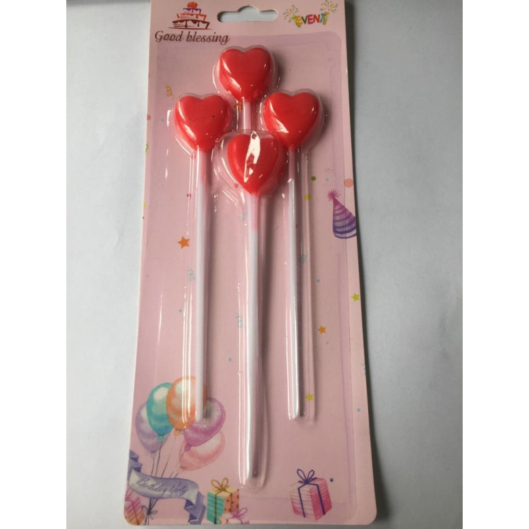 4 LÜ ÇUBUKLU KALP KIRMIZI MUM 13.5CM PK:24