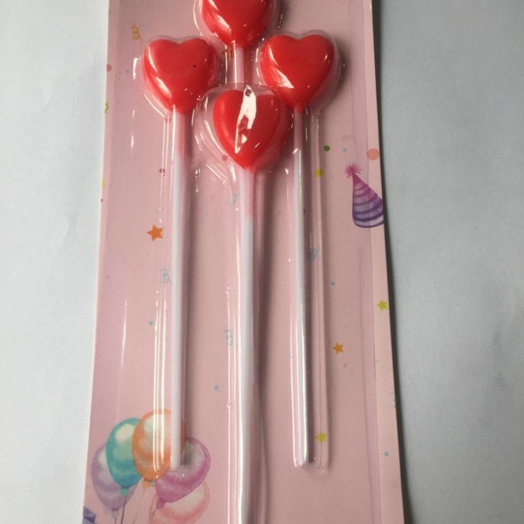 4 LÜ ÇUBUKLU KALP KIRMIZI MUM 13.5CM PK:24