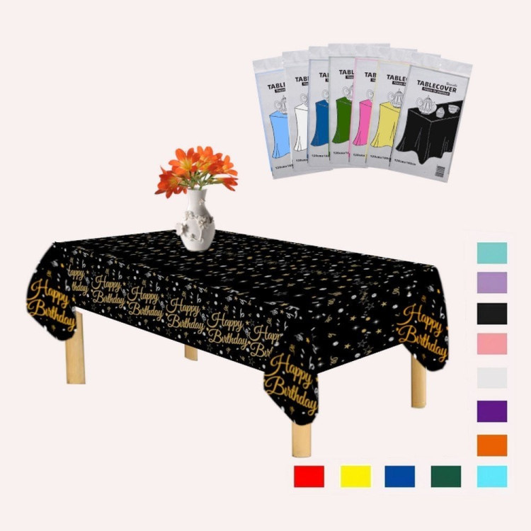 PLASTİK HAPPY BİRTHDAY SİYAH ÜSTÜ GOLD BASKILI MASA ÖRTÜSÜ 120*180cm