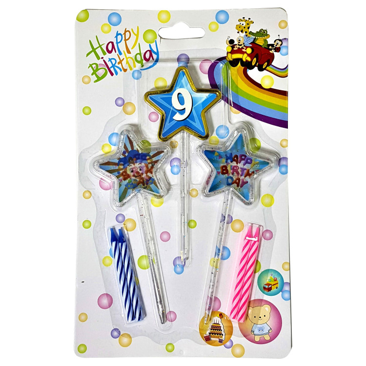 3D GÖRÜNÜMLÜ MUM 9 YAŞ YILDIZ MODELİ MAVİ 12.5CM