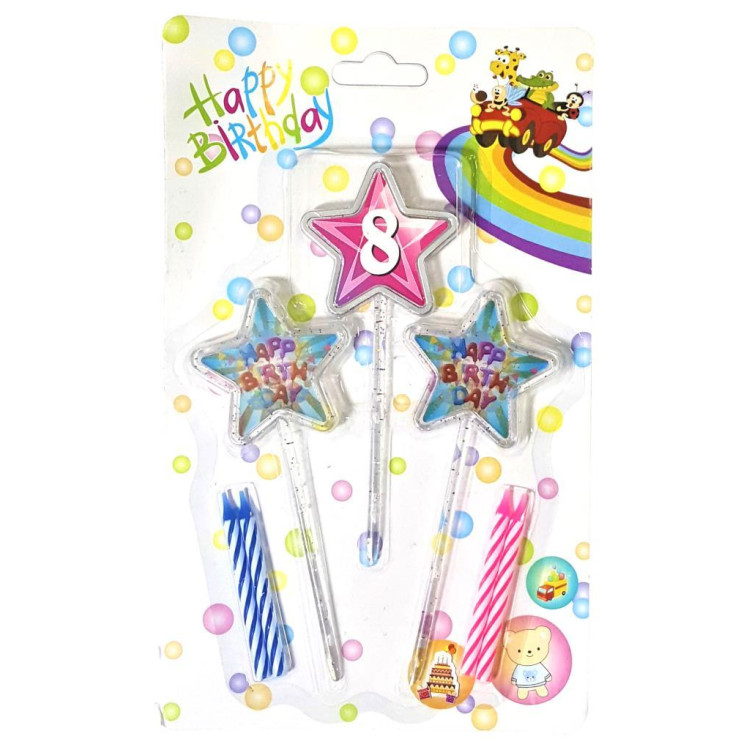 3D GÖRÜNÜMLÜ MUM 8 YAŞ YILDIZ MODELİ PEMBE 12.5CM PK:12